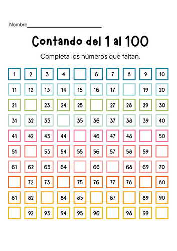 Ficha matemática Contando del 1 al 100-1