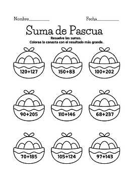 Suma de 2 y 3 digitos - Hojas de actividades matemáticas para colorear-1